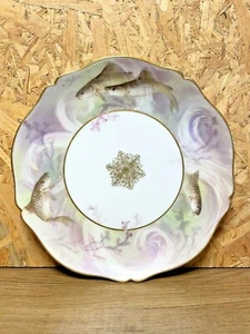 WM GUERIN & CO, LIMOGES FRANCE, ANTIQUE FISH DECO DISH, PAINTED, SIGNATURE - Picture 1 of 11