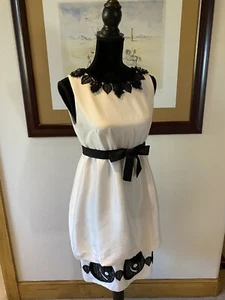 Luca Luca White Raw Silk Knee Length Dress w/Bead Accents Medium, US 6, IT 44 - Picture 1 of 11