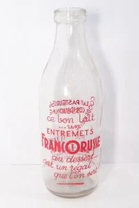Vintage French Milk Bottle Francorusse De Ploudaniel Clear Glass Red Print - Picture 1 of 7