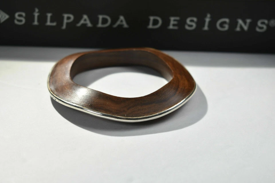 Brazalete Brazalete Silpada Ondulado Palo de Rosa Plata de Ley B1662  Foto 1 de 4