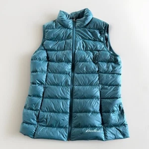 EDDIE BAUER Goose Down Puffer Vest Womens Size M Green Turquoise EB650 Lined - Picture 1 of 7
