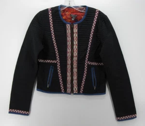 Peruvian Connection Jacket Women 6 Black Quilted Coat Aztec Tribal Full Zip - Picture 1 of 11
