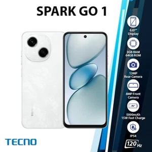TECNO Spark Go 1 Android Cell Phone (WHITE/3GB+64GB/Dual SIM/Unlocked) - Picture 1 of 4