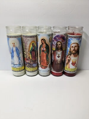Набор из 5 религиозных стеклянных банок без запаха молитвенные свечи 8 футов Veladoras Religiosas - Изображение 1 из 4