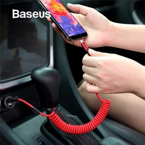 Baseus 1m Coiled Spring Type-C or 8 Pin USB Charging Cable for Samsung Android - Picture 1 of 20