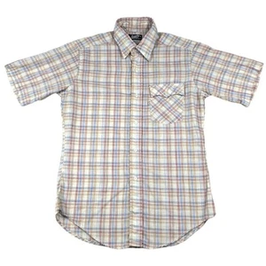 Vintage Levis Western Short Sleeve Button Shirt Medium White Tab Plaid 80s USA - Picture 1 of 9