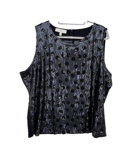 Talbots Rsvp Sequin Top Womens Sz 3X Sleeveless Blue Black Polka Dot Sparkle NWT - Picture 1 of 13