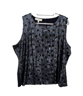 Talbots Rsvp Sequin Top Womens Sz 3X Sleeveless Blue Polka Dot Party Sparle - Image 1 of 4