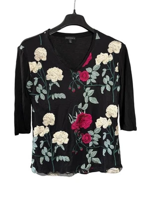 Vintage Y2K Tribal Embroidered Floral Multicolor Black Mesh Front Top S - Image 1 of 4