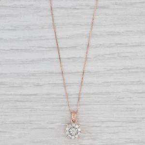 0.28ctw Diamond Cluster Pendant Necklace 14k Rose Gold 18.5" Box Chain - Picture 1 of 7