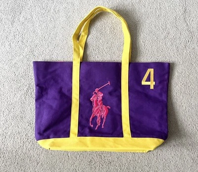 Ralph Lauren Fragrance Fushia Purple & Yellow Large Polo Pony Beach Shopper Tote - Image 1 of 4