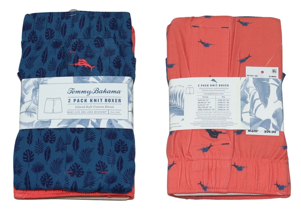 Paquete de 2 calzoncillos boxer Tommy Bahama 100 % algodón tropical tejido para hombre ropa interior nuevos con etiquetas Foto 1 de 1