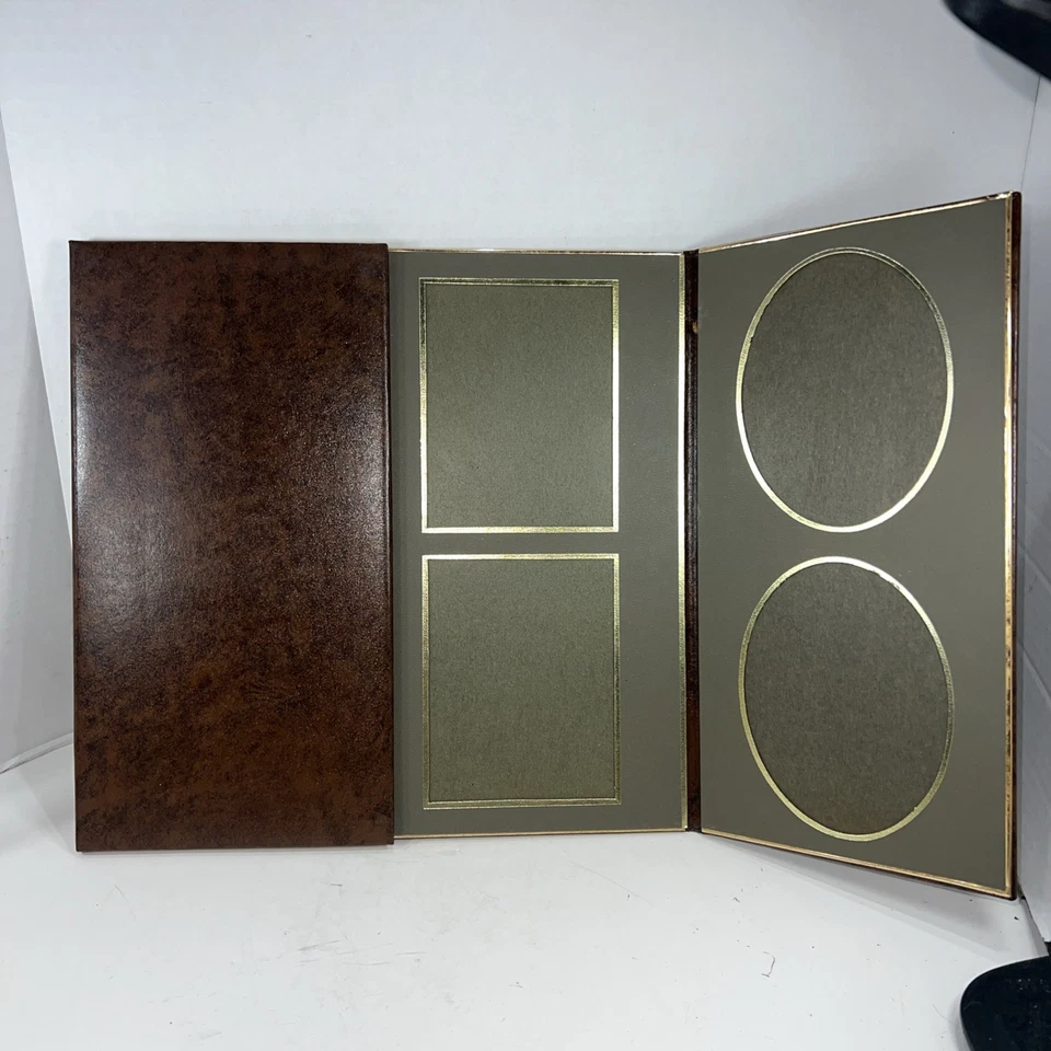 Álbum vintage triple portafolio 8 exhibición de fotos cuero marrón jaspeado aspecto Foto 1 de 4