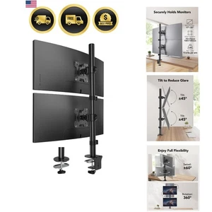 Vertical Dual Monitor Mount for 17-32 Inch Screens Desk Clamp Space Saver - Picture 1 of 9