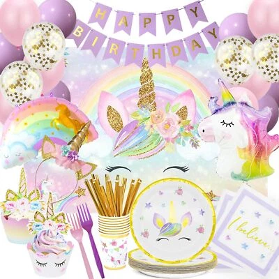Decoraciones de fiesta de cumpleaños de unicornio, suministros de cumpleaños de unicornio para niñas - Rai... Foto 1 de 4
