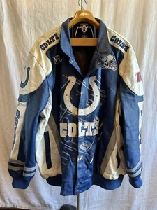 Vintage EINZIGARTIGE & detaillierte Herren NFL Indianapolis Colts Lederjacke Mantel 3XL - Bild 1 von 23