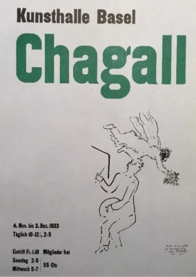 Marc Chagall, Kunsthalle Basel, póster, litografía offset, vintage 1966. placa firmada Foto 1 de 4