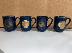 Otagiri Japan Nautilus Shell Set Of 4 Coffee Tea Mugs Lacquerware Vntg - Picture 1 of 13