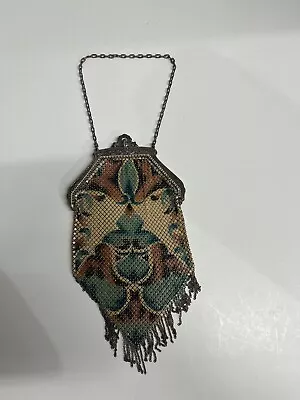 Vtg MANDALIAN Mfg Co Floral Enamel Metal Flapper Mesh 1920’s Flapper Coin Purse - Image 1 of 4