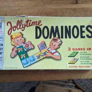 Vintage Milton Bradley Jollytime Dominoes Game - 1955 In Box - Picture 1 of 6