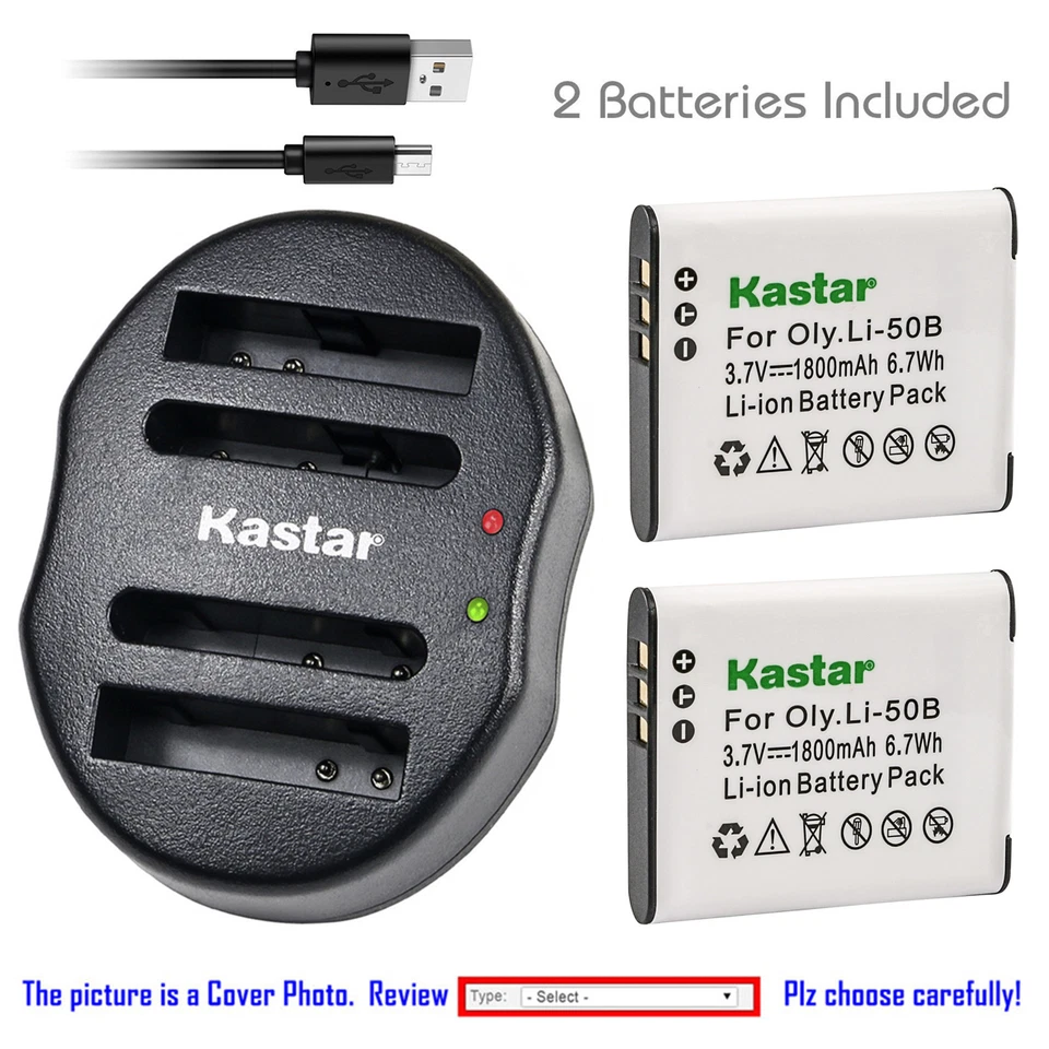 Batería Kastar y cargador doble USB para Olympus LI-50B Stylus 9010 SP-810UZ resistente Foto 1 de 4