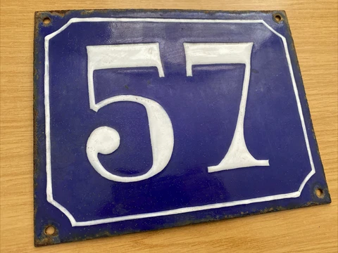 AN ORIGINAL ANTIQUE FRENCH ENAMEL HOUSE NUMBER CINQUANTE-SEPT (57) Cover