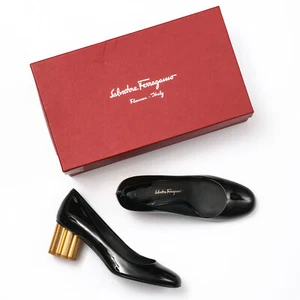  Salvatore Ferragamo Lucca 55 Black Patent Leather Pumps - Size 5.5 B - Picture 1 of 6
