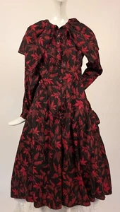 VICTORIAN 1890’S BLACK + RED COTTON DRESS W CAPE COLLAR - AS ACQUIRED - Picture 1 of 8