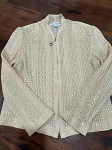 BEAUTIFUL St John evening jacket knit beige rhinestones embellished blazer 10 - Picture 1 of 16