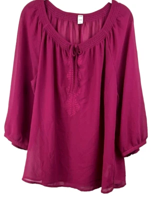 Old Navy 女式上衣 XL 码深粉色刺绣领带波西米亚拉 3/4 袖 — 第 1/4 张图片