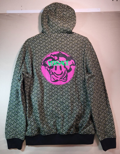 Taglia L Felpa con cappuccio e zip intera stampa Versace Greca con tasche VERIFICATA NUOVA CON ETICHETTE
