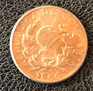 Mint Error Re-Punched Date 1966 Columbia 1 One Centavo UNC Bronze World Coin - Picture 1 of 2