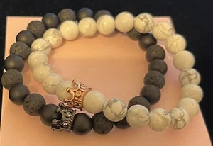 King And Queen Matching Bracelets With Quartz And Volcanic Rock  - Picture 1 of 7