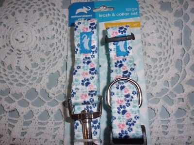 pink blue PAW Print Dog Collar Leash Set L NewAnimal Planet Large 15-25" - Imagem 1 de 2