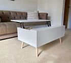 White Extendable Wooden Lift Top Up Coffee Table with Storage for Living Room