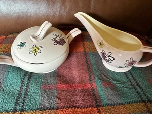 Red Wing Pottery 1947 Concord Fantasy Creamer And Covered Sugar - Picture 1 of 5