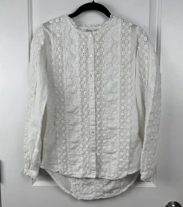 Sundance Crochet Lace White Button Up Shirt Women’s Size XS Cottagecore Bohemian - Picture 1 of 22