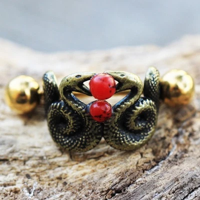 Gold Plated Blood Drop Double Snake Cartilage Cuff Earring - Image 1 of 3