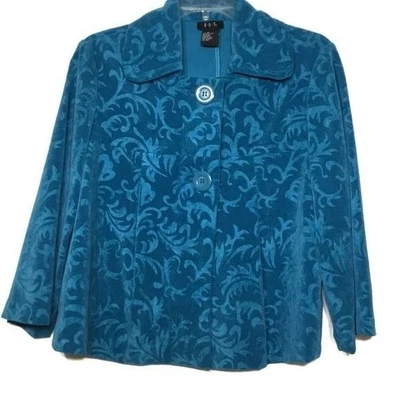 R.Q.T. Chaqueta abotonada de terciopelo azul para mujer con patrón de remolino floral - talla M Foto 1 de 4