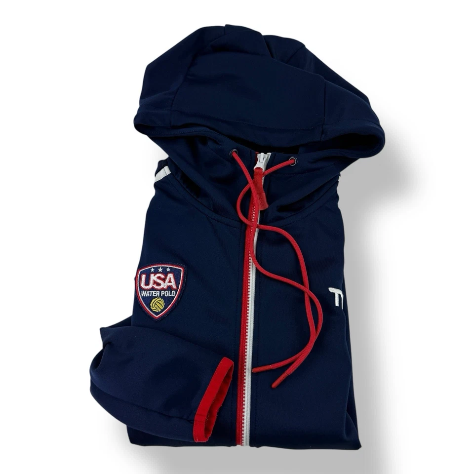TYR x USA Water Polo Blue Full Zip Hooded Sweatshirt Poly Stretch Men's Medium - Image 1 of 4
