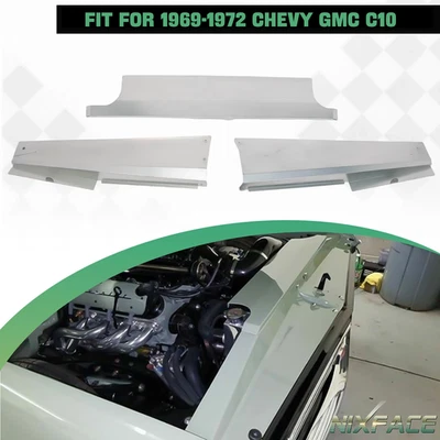 3 Pieces Radiator Filler Panels Kit Smooth Steel for 1969-1972 Chevy GMC C10 NEW - Image 1 of 4