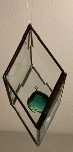 Colgante Vintage Vidrio Biselado Atrapasol Verde Prisma Adorno Decoración - Imagen 1 de 7