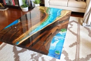 30"x60" Ocean Wave Resin Epoxy Dining Table Live Edge Wood Furniture Home Decors - Picture 1 of 8