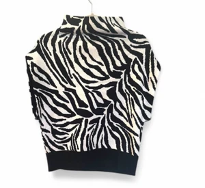 NWT Adrienne Landua Women's Cap Sleeve Zebra Jacquard Cowl Neck Sweater Size S - Picture 1 of 9