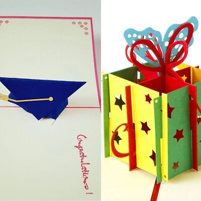 All Occasion Congratulation Graduation Cap & Birthday Gift Box Popup Card 2 pics - Image 1 of 4