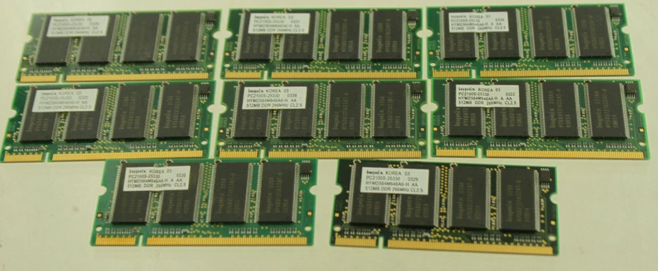(8) HYNIX PC2100S 512MB DDR 266 CL2.5 COMPUTER CPU LAPTOP RAM MEMORY - Image 1 of 2