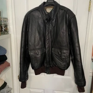 L.L. Bean Flying Tiger Vintage Bomber Brown Goat Skin Leather Jacket Coat 44Long - Picture 1 of 7