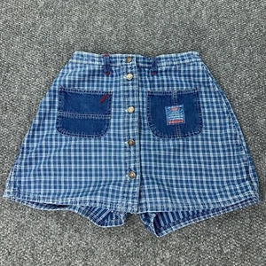 VTG Squeeze Jeans Skorts Shorts Womens Juniors Size 11/12 Blue Plaid High-Rise - Picture 1 of 15