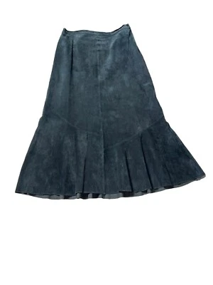 Chicos Suede Leather Gray Long Maxi Ruffle Western Hem Size 1 USA 8 - Image 1 of 4