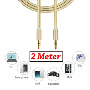 Aux Audio Auxiliary Cable 2M Strong Braided 3.5mm Jack to Jack Stereo Plug Lead - Picture 1 of 9